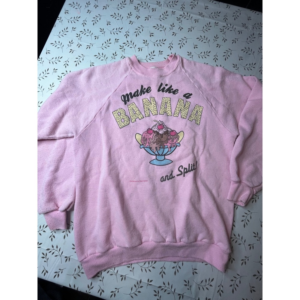 Vintage 1987 Kim Simons for KSport Banana Split Pink Sweatshirt 80s Graphic